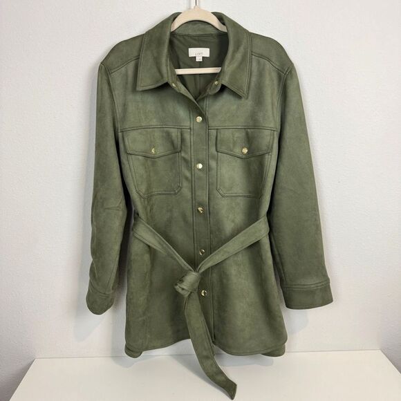 LOFT Jackets & Blazers - Loft Faux Suede Olive Green Belted Jacket L